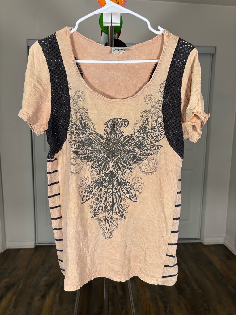 Peach Short Sleeve Graphic Tee with Black Accents - Picture 2 of 4